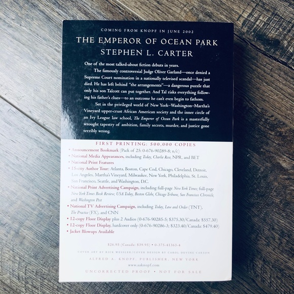 The Emperor of Ocean Park by Stephen L. Carter ARC - Picture 2 of 2